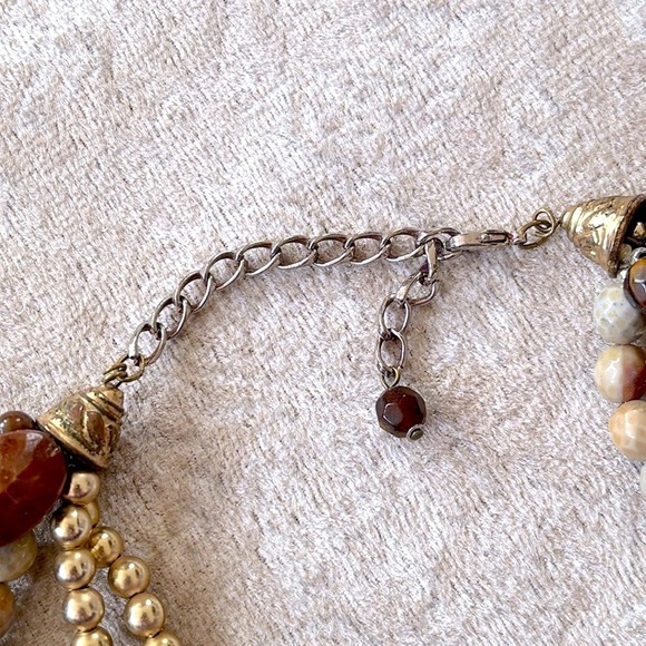Multi-Strand Beaded Brown & Gold Tone Beaded Statement Necklace Adjustable - Picture 8 of 15